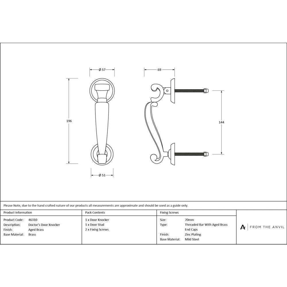 From The Anvil - Aged Brass Doctors Door Knocker | Sku. 46310 | Trade Door Handles.