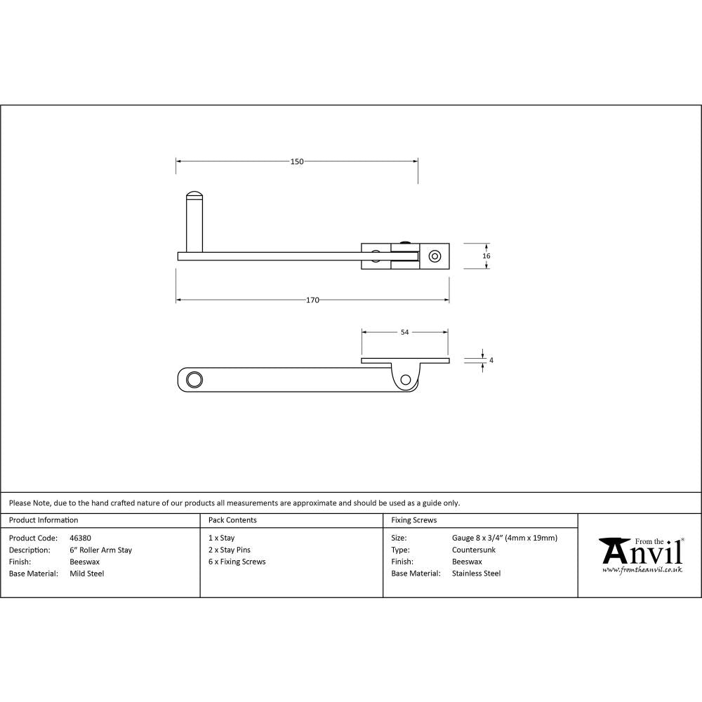 From The Anvil - Beeswax 6" Roller Arm Stay | Sku. 46380 | Trade Door Handles.