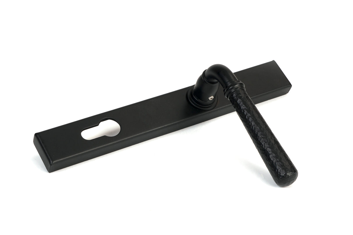 From The Anvil - Matt Black Hammered Newbury Slimline Espag. Lock Set | Sku. 46388 | Trade Door Handles.