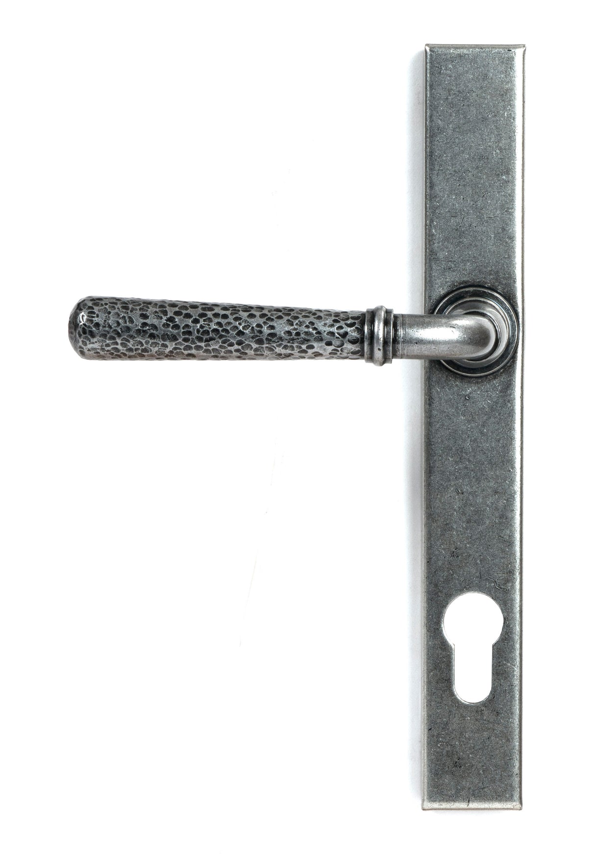 From The Anvil - Pewter Hammered Newbury Slimline Espag. Lock Set | Sku. 46389 | Trade Door Handles.