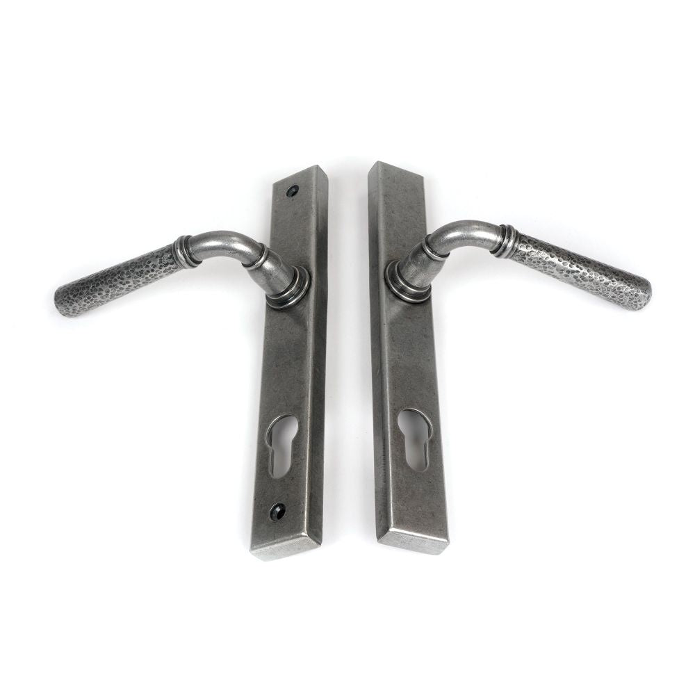 From The Anvil - Pewter Hammered Newbury Slimline Espag. Lock Set | Sku. 46389 | Trade Door Handles.