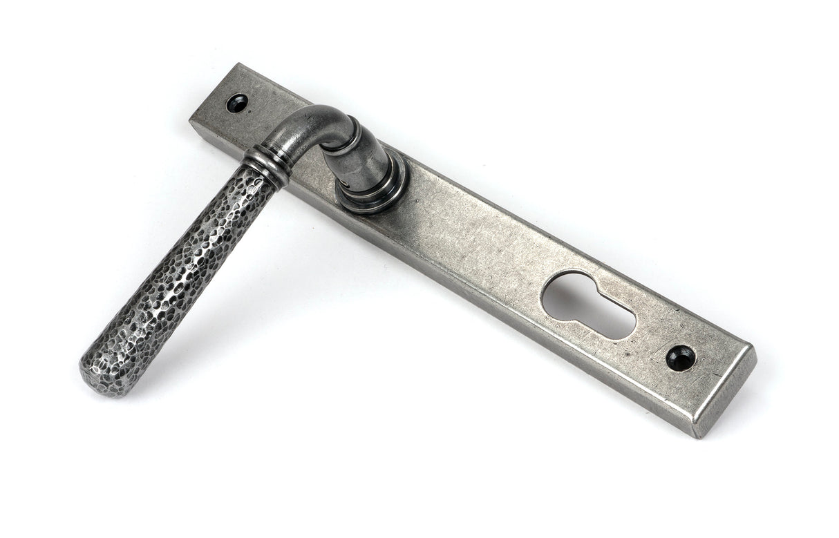From The Anvil - Pewter Hammered Newbury Slimline Espag. Lock Set | Sku. 46389 | Trade Door Handles.
