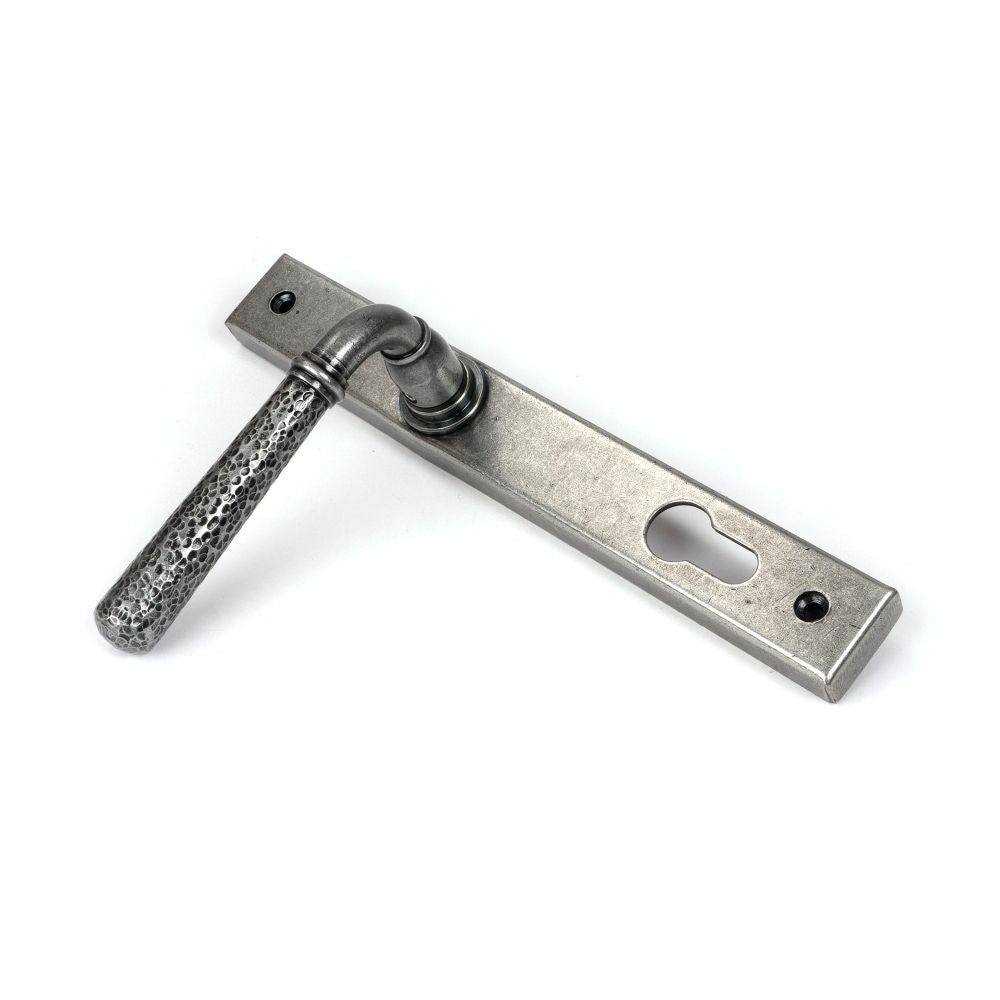 From The Anvil - Pewter Hammered Newbury Slimline Espag. Lock Set | Sku. 46389 | Trade Door Handles.
