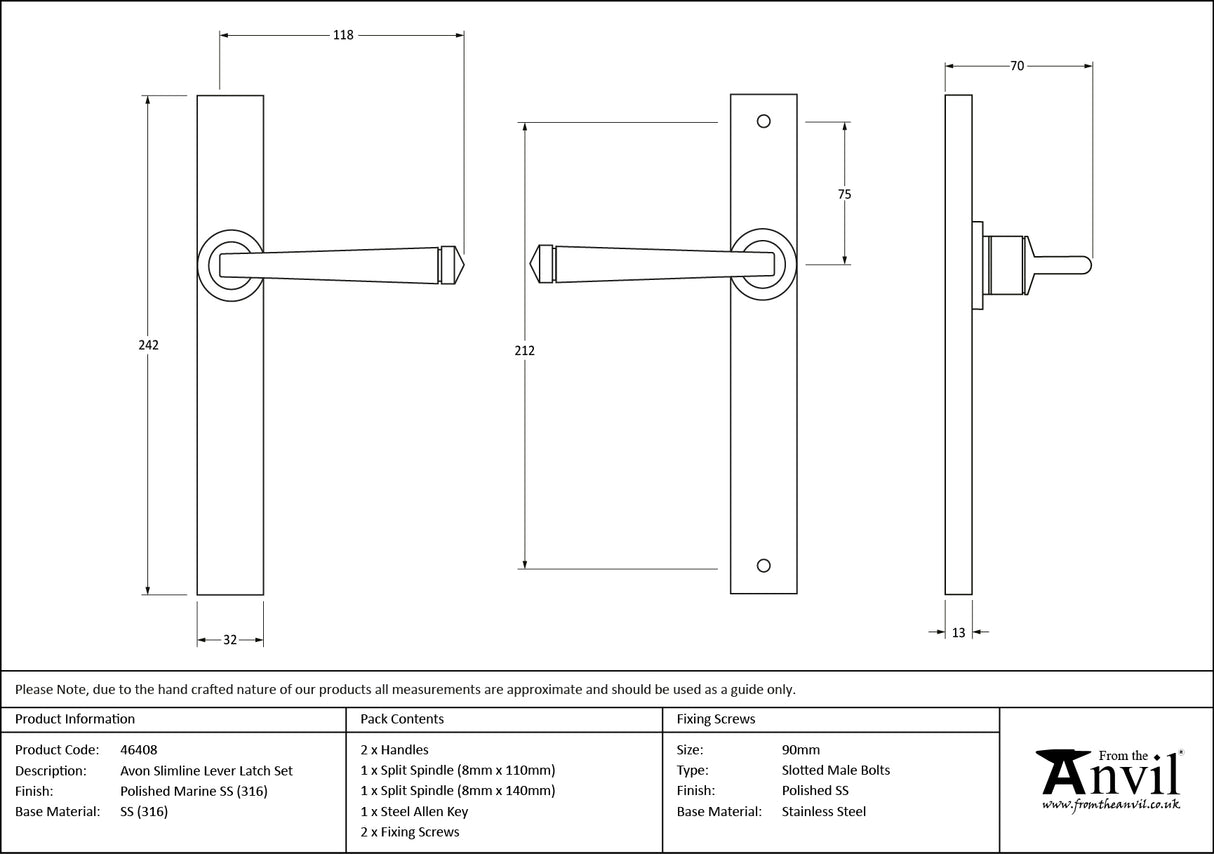 From The Anvil - Polished Marine SS (316) Avon Slimline Lever Espag. Latch Set | Sku. 46408 | Trade Door Handles.