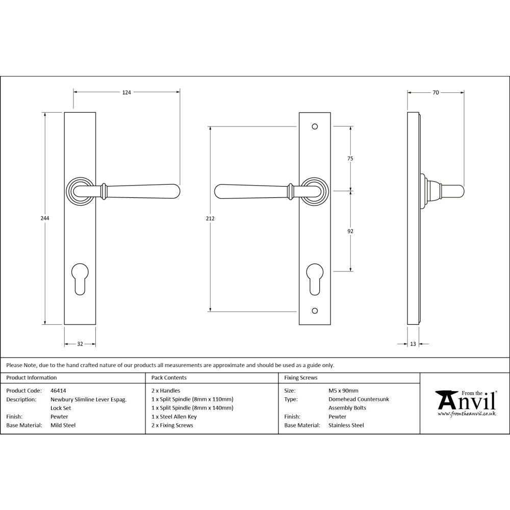 From The Anvil - Pewter Newbury Slimline Lever Espag. Lock Set | Sku. 46414 | Trade Door Handles.