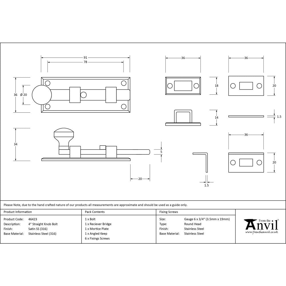 From The Anvil - Satin Marine SS (316) 4" Universal Bolt | Sku. 46423 | Trade Door Handles.