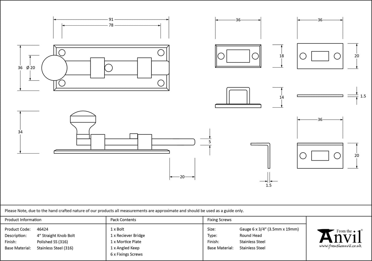 From The Anvil - Polished Marine SS (316) 4" Universal Bolt | Sku. 46424 | Trade Door Handles.