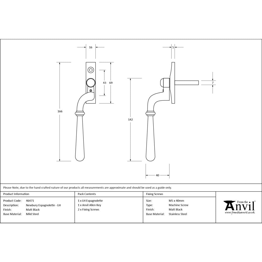 From The Anvil - Matt Black Newbury Espag - LH | Sku. 46471 | Trade Door Handles.