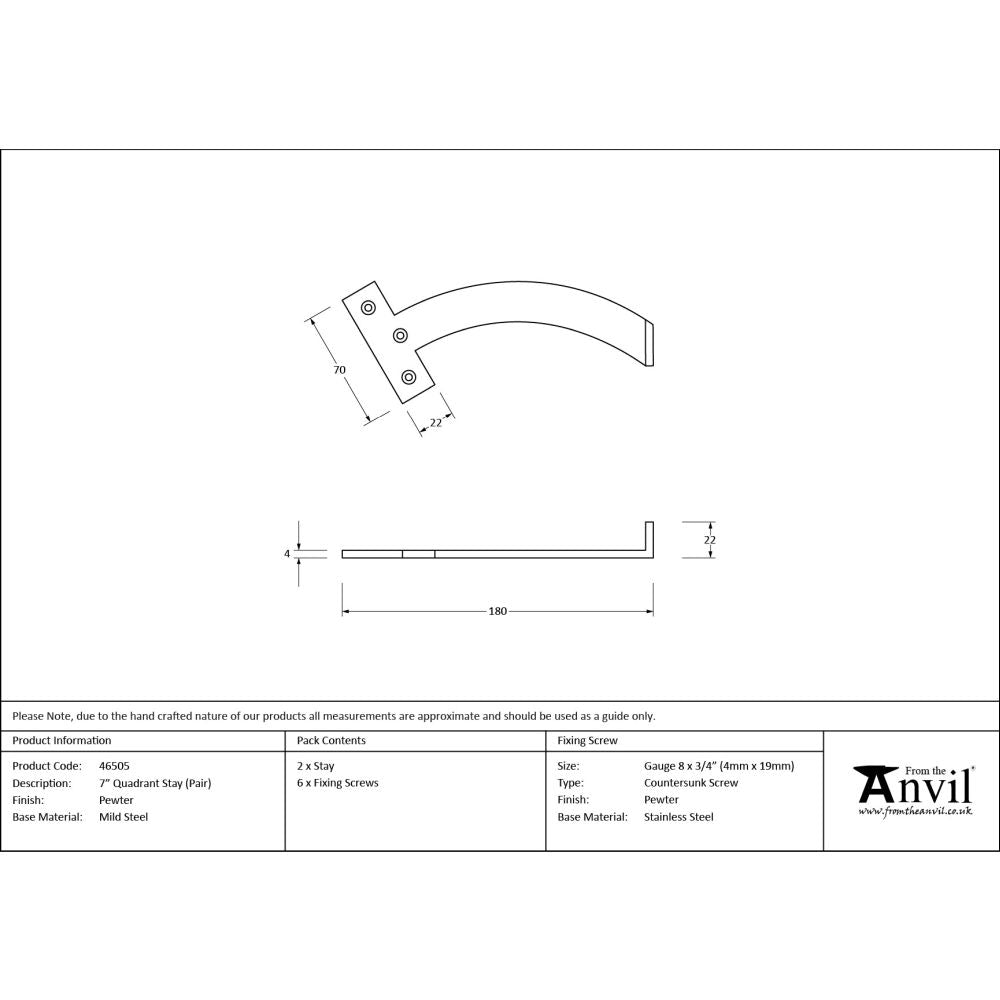 From The Anvil - Pewter 7" Quadrant Stay (Pair) | Sku. 46505 | Trade Door Handles.