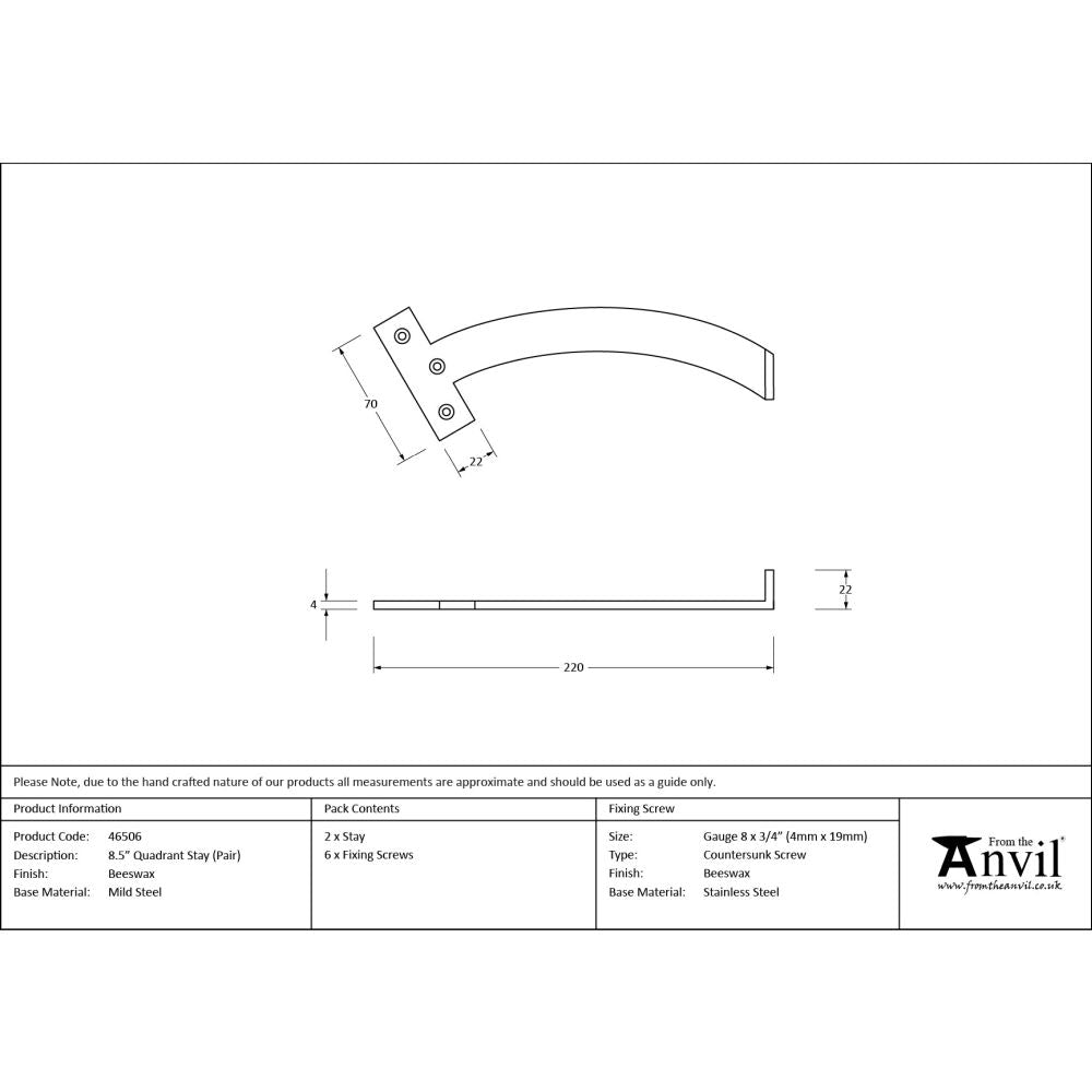 From The Anvil - Beeswax 8.5" Quadrant Stay (Pair) | Sku. 46506 | Trade Door Handles.