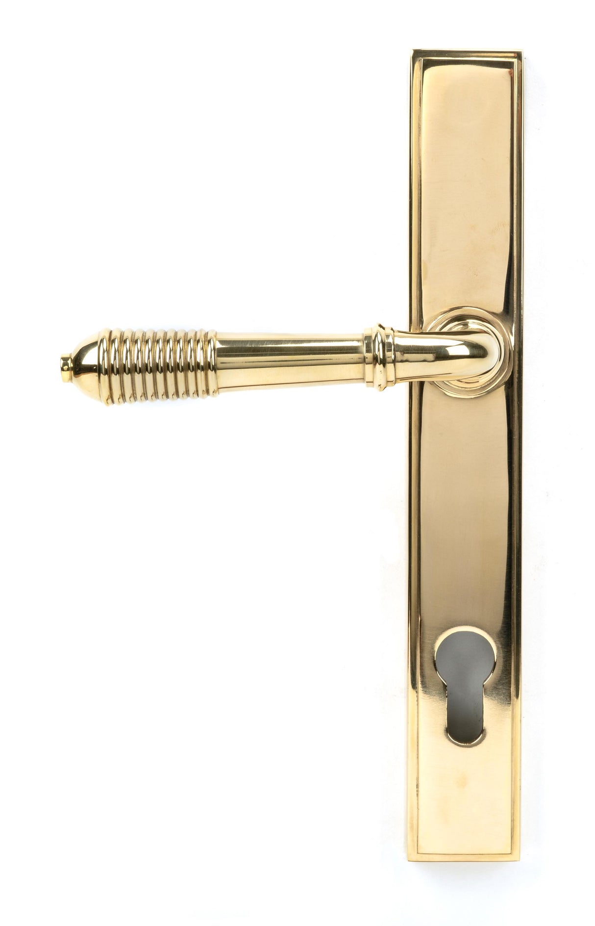 From The Anvil - Polished Brass Reeded Slimline Lever Espag. Lock Set | Sku. 46545 | Trade Door Handles.