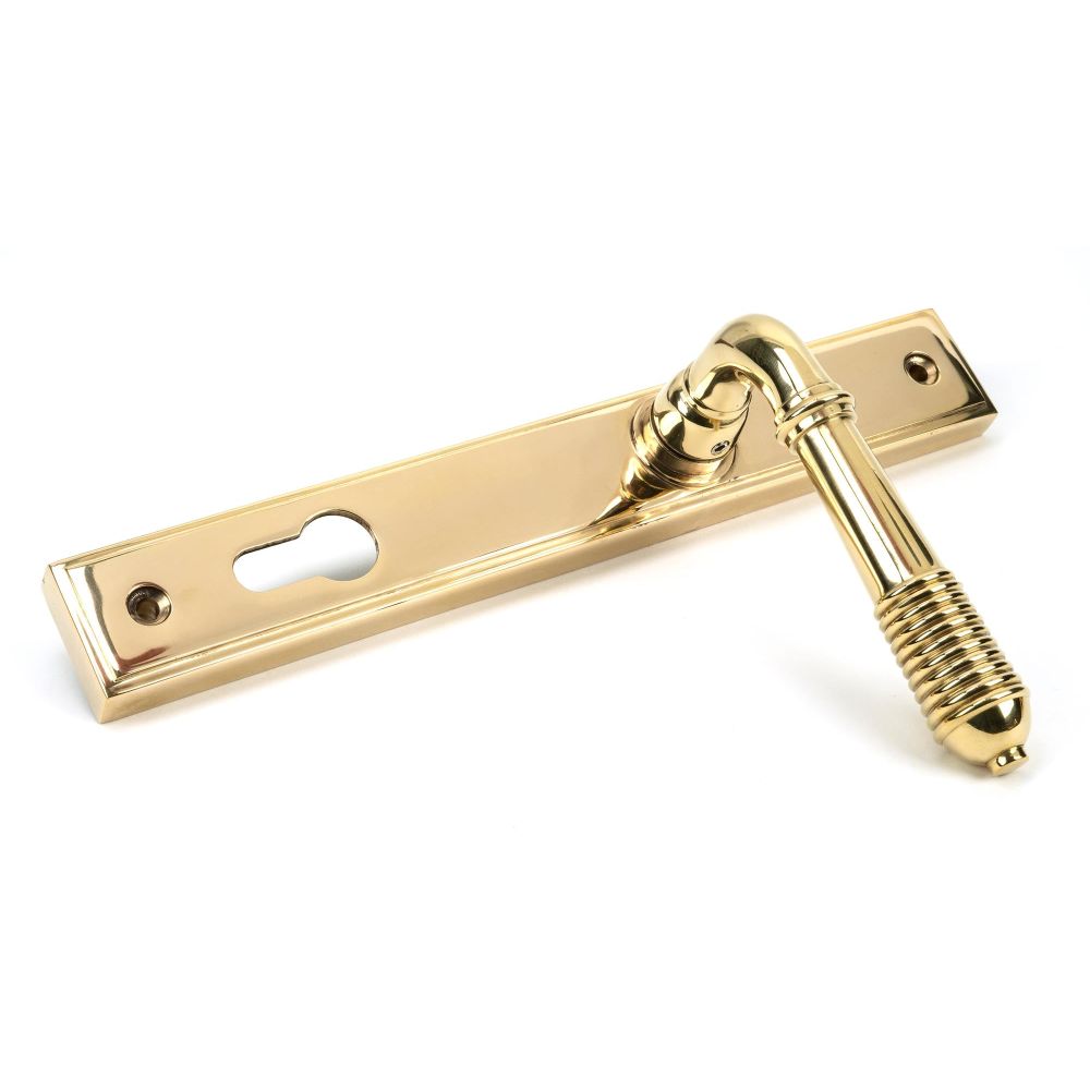 From The Anvil - Polished Brass Reeded Slimline Lever Espag. Lock Set | Sku. 46545 | Trade Door Handles.