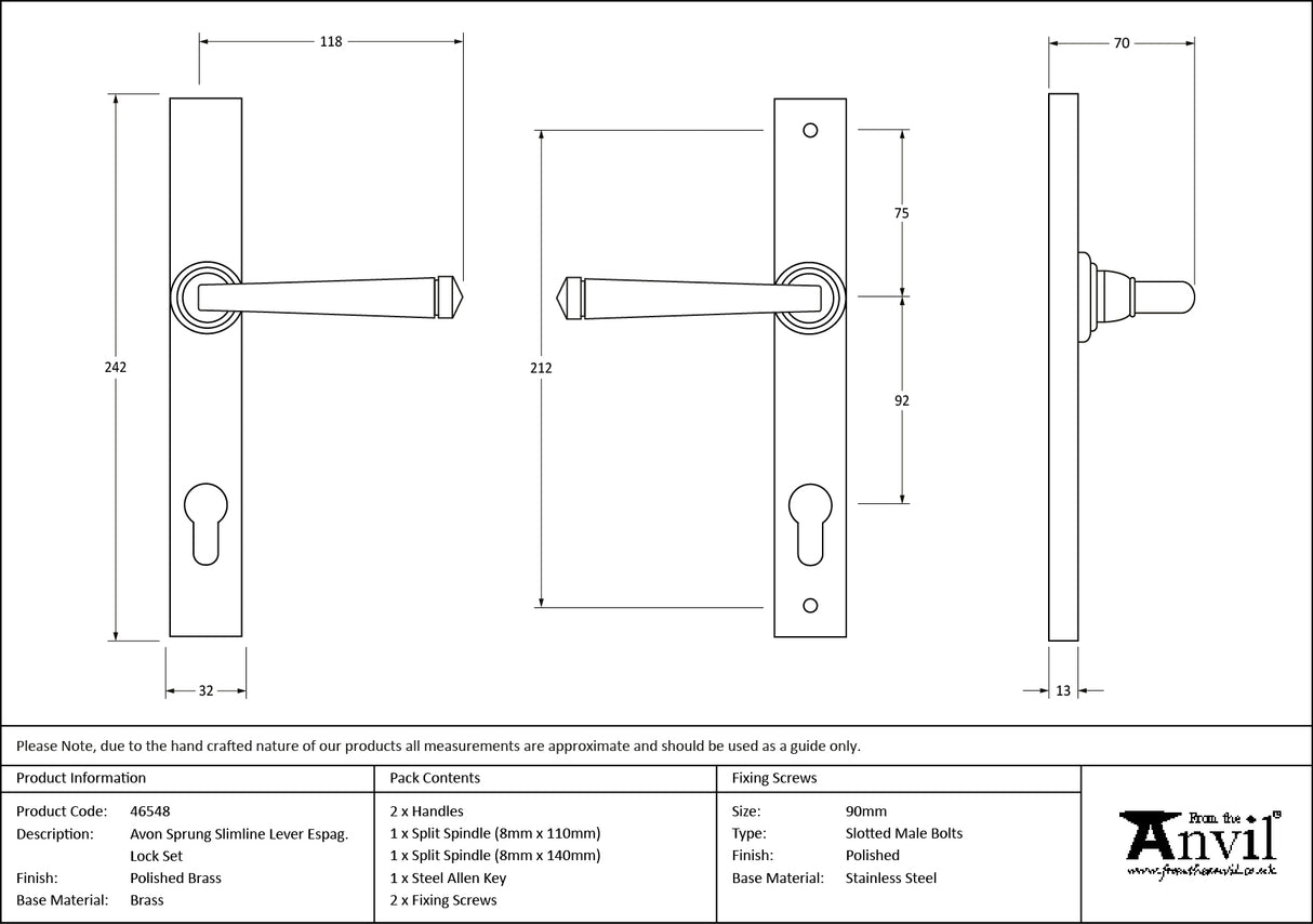 From The Anvil - Polished Brass Avon Slimline Lever Espag. Lock Set | Sku. 46548 | Trade Door Handles.