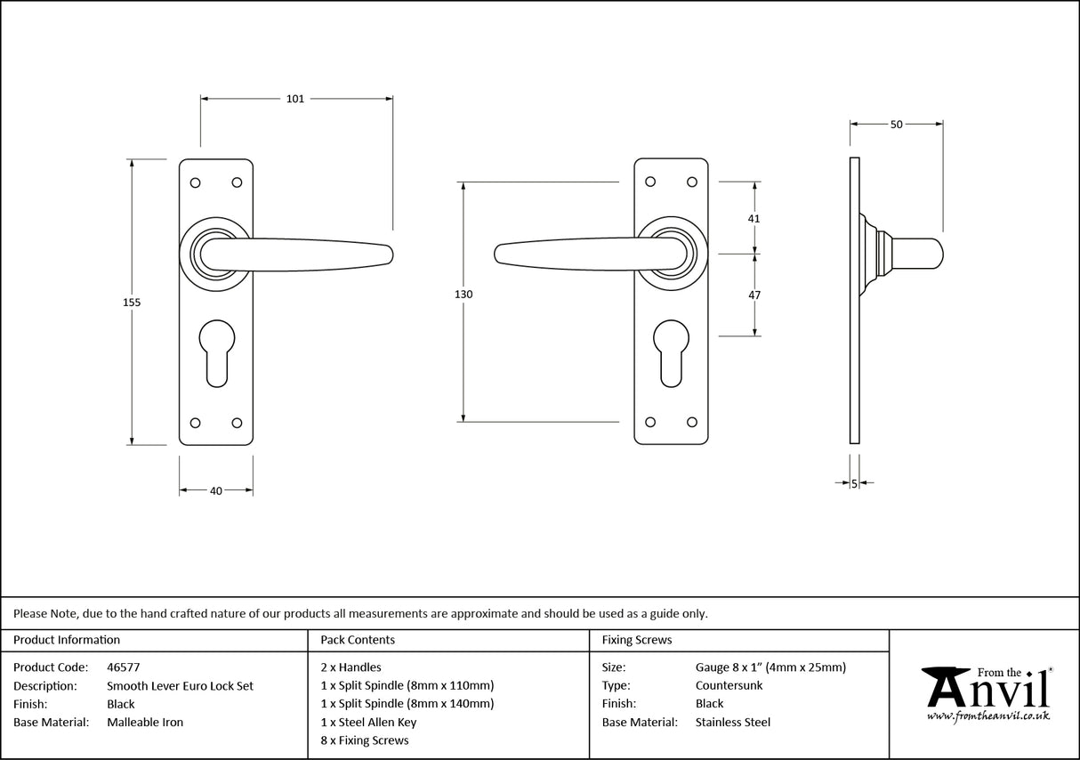 From The Anvil - Black Smooth Lever Euro Lock Set | Sku. 46577 | Trade Door Handles.