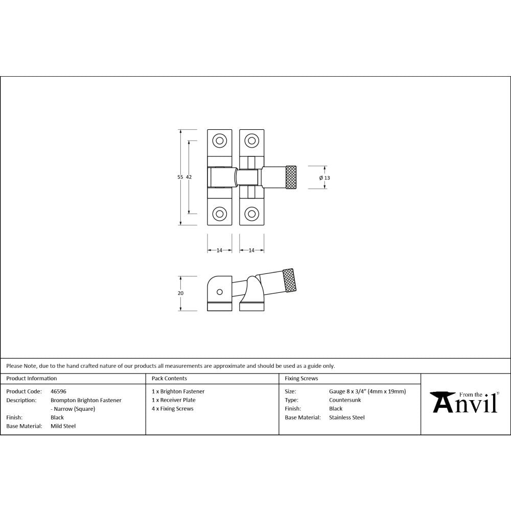 From The Anvil - Black Brompton Brighton Fastener - Narrow (Square) | Sku. 46596 | Trade Door Handles.
