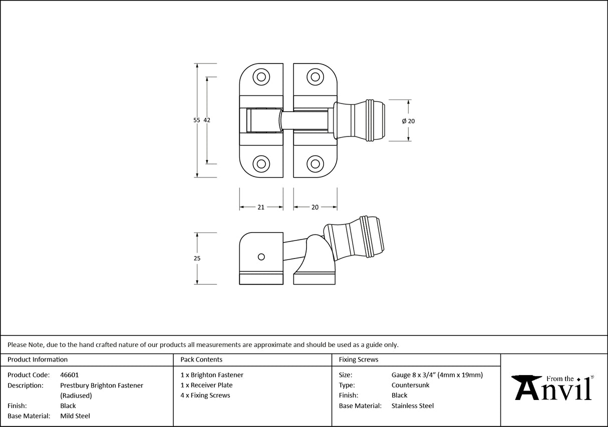 From The Anvil - Black Prestbury Brighton Fastener (Radiused) | Sku. 46601 | Trade Door Handles.