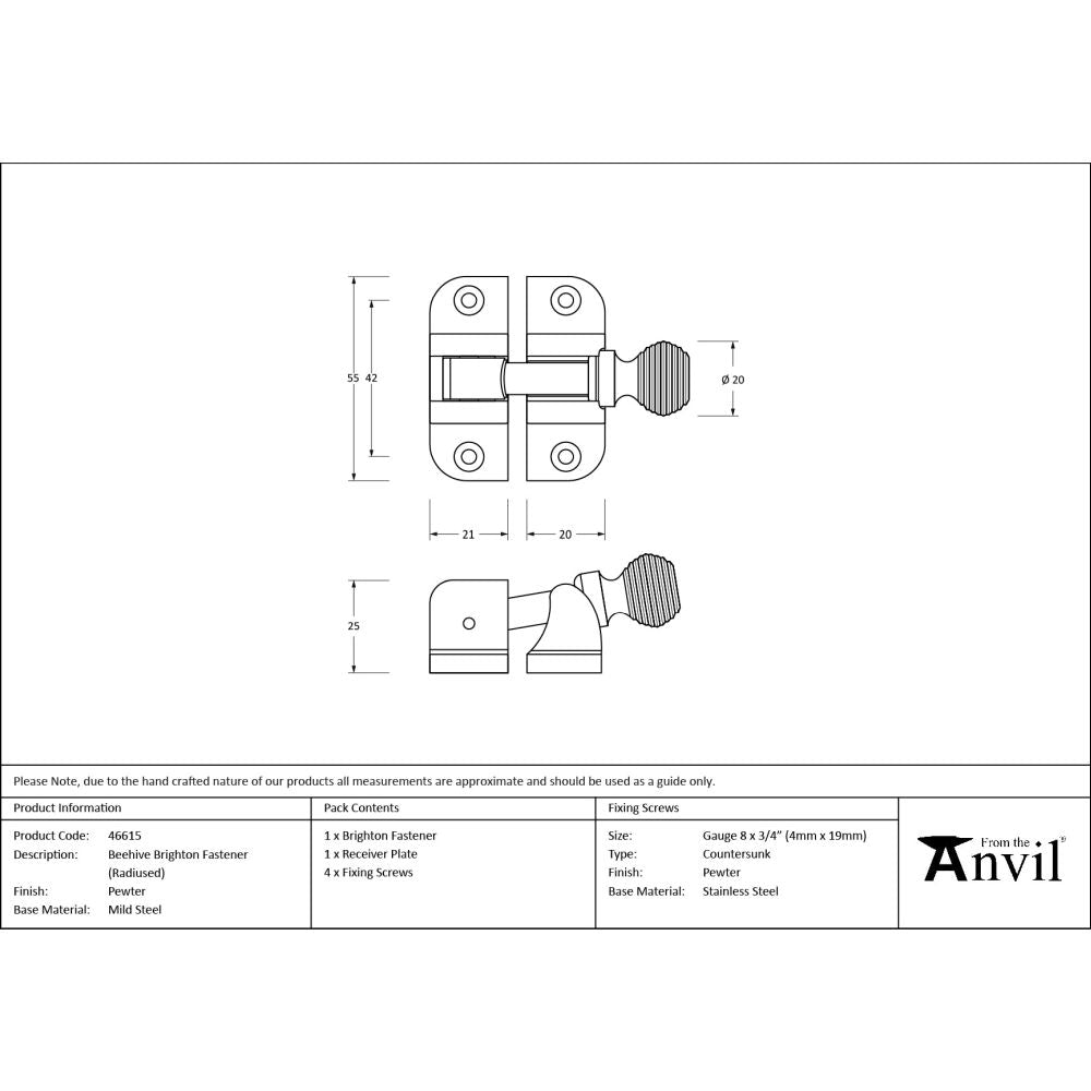 From The Anvil - Pewter Beehive Brighton Fastener (Radiused) | Sku. 46615 | Trade Door Handles.