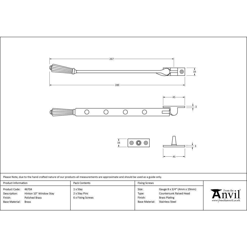 From The Anvil - Polished Brass 10" Hinton Stay | Sku. 46704 | Trade Door Handles.