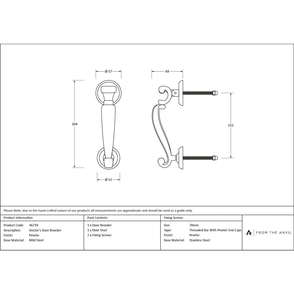 From The Anvil - Pewter Doctors Door Knocker | Sku. 46719 | Trade Door Handles.