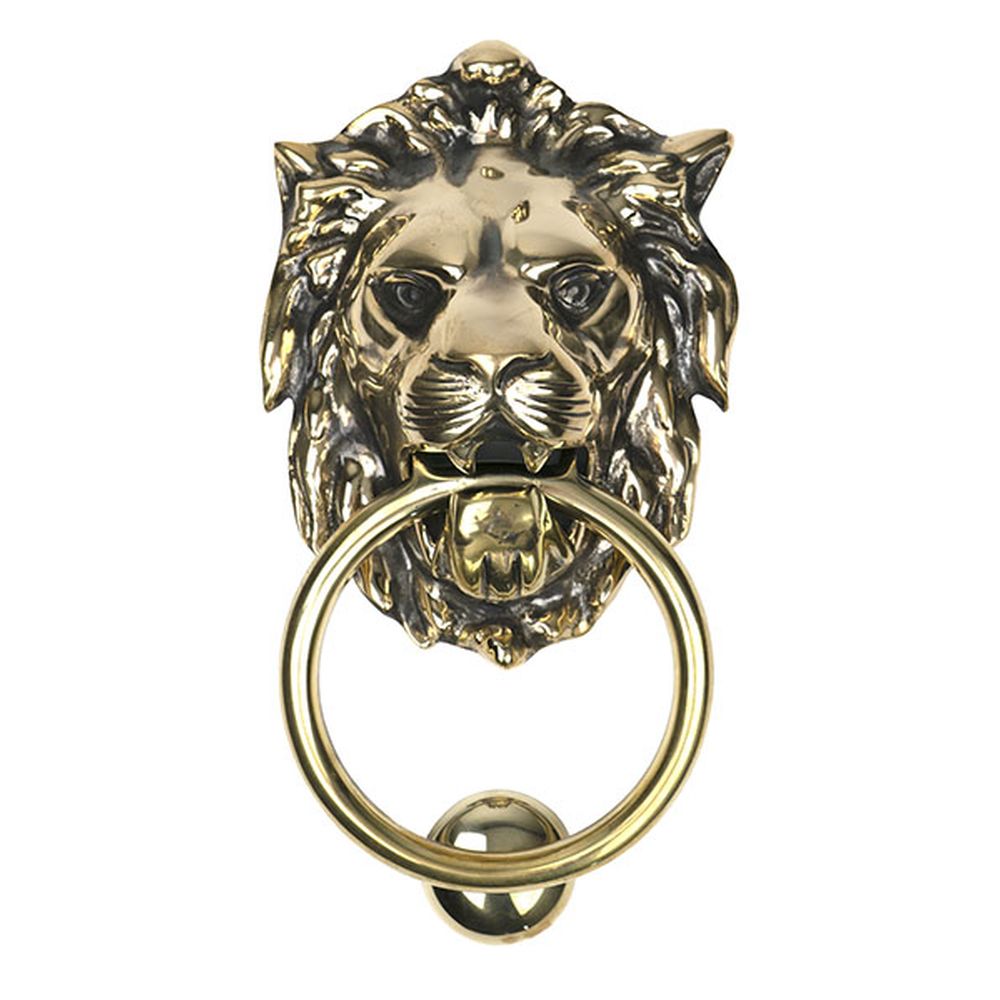 High quality images of the From The Anvil - Aged Brass Lion Head Door Knocker | Sku. Anvil-46722 | available to order from Trade Door Handles, quick delivery at discounted prices.