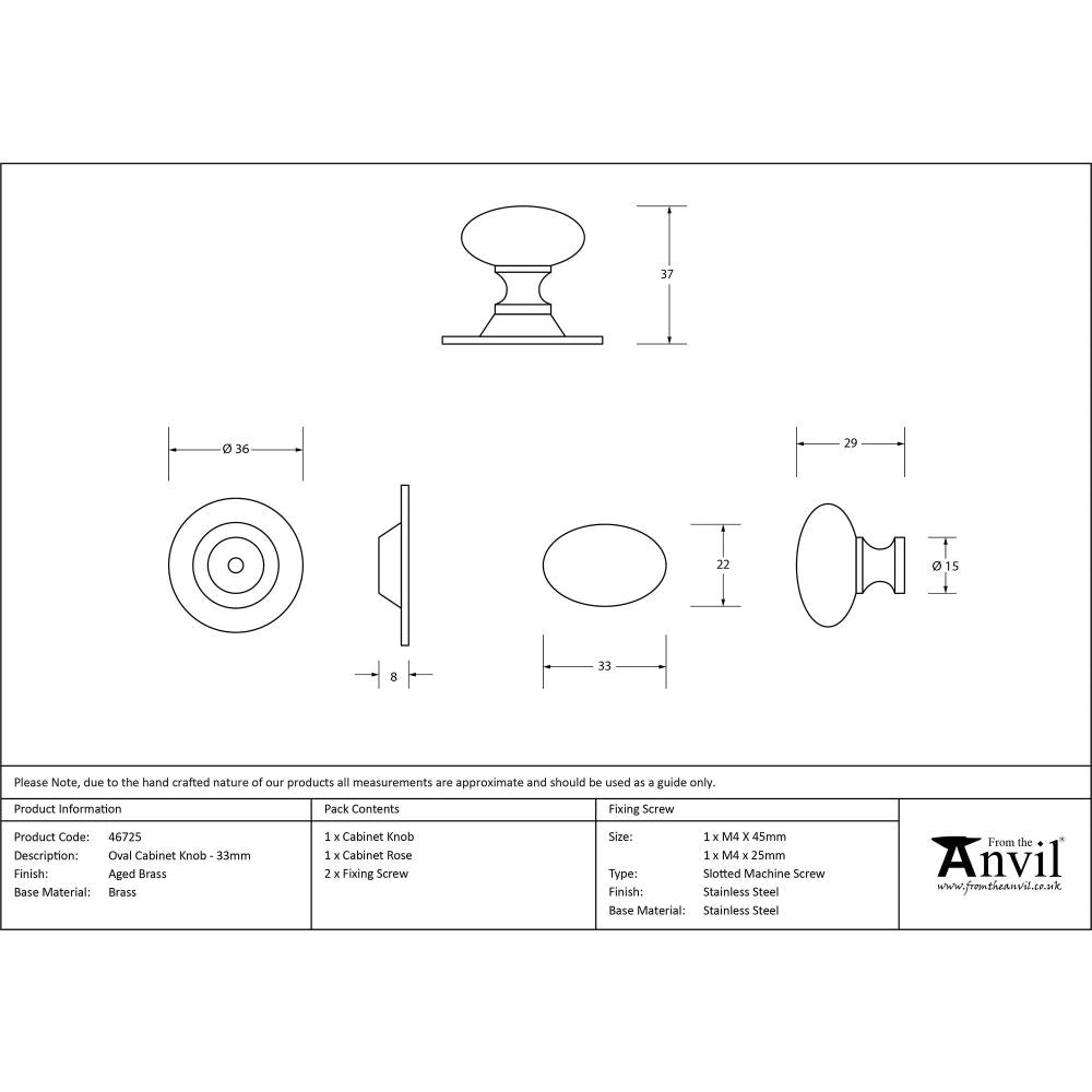 From The Anvil - Aged Brass Oval Cabinet Knob 33mm | Sku. 46725 | Trade Door Handles.