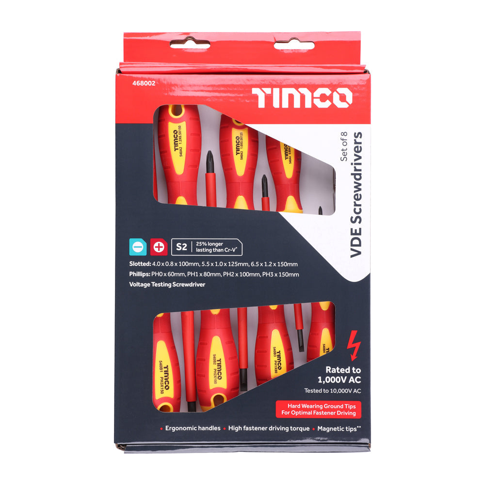 This is an image of Timco - VDE Screwdriver Set 8pcs (8 Pieces Box) 468002