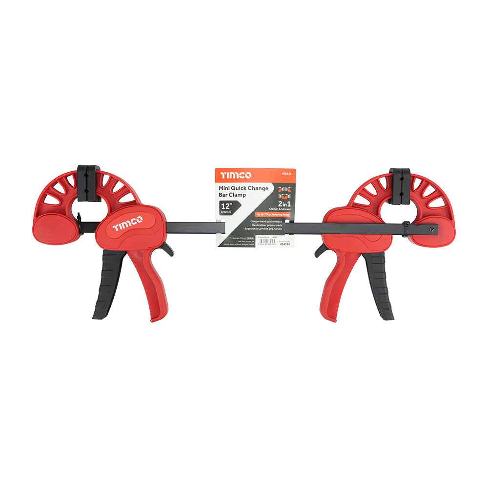 This is an image of Timco - Mini Quick Change Bar Clamp 12" (2 Pieces Backing Card) 468142
