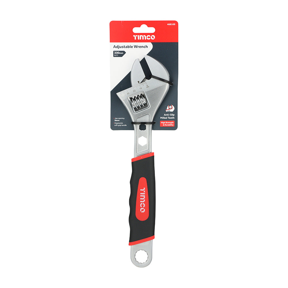 This is an image of Timco - Adjustable Wrench 12" (1 Each Backing Card) 468169
