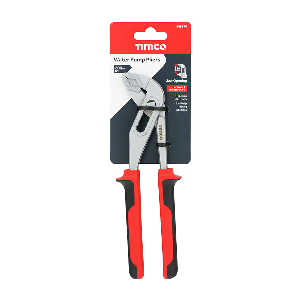 This is an image of Timco - Water Pump Pliers 8" (1 Each Backing Card) 468170