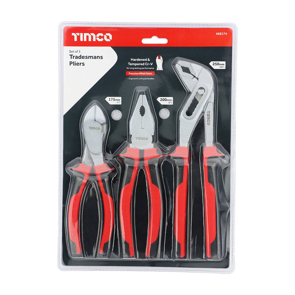This is an image of Timco - Tradesmans Pliers Set 3pcs (3 Pieces Blister Pack) 468174