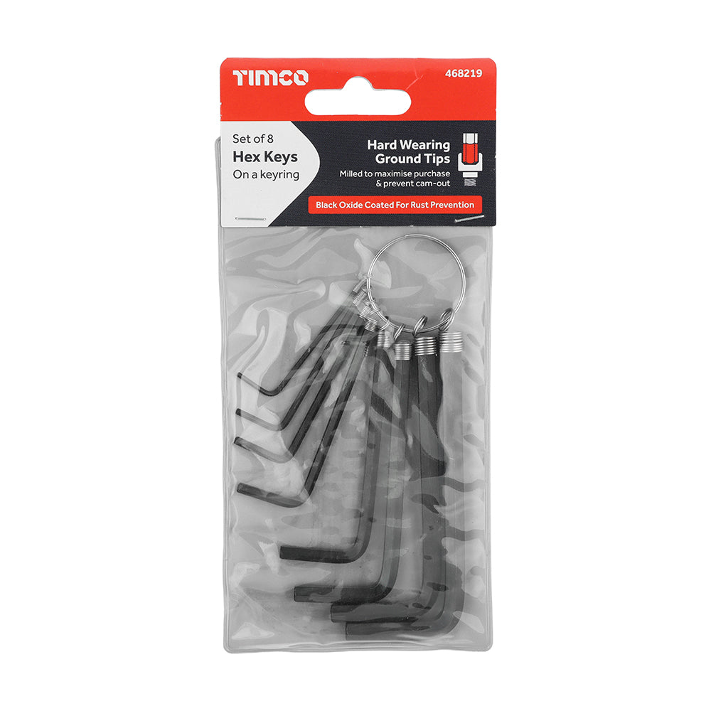 This is an image of Timco - Hex Key Keyring Set 8pcs (8 Pieces Bag) 468219