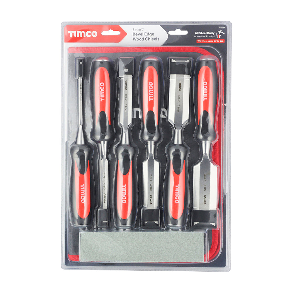 This is an image of Timco - Bevel Edge Wood Chisel Set 7pcs (7 Pieces Blister Pack) 468249