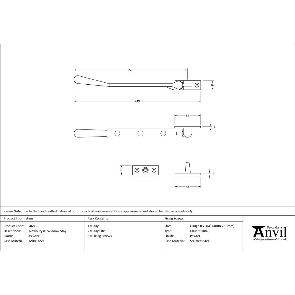 From The Anvil - Pewter 8" Newbury Stay | Sku. 46835 | Trade Door Handles.