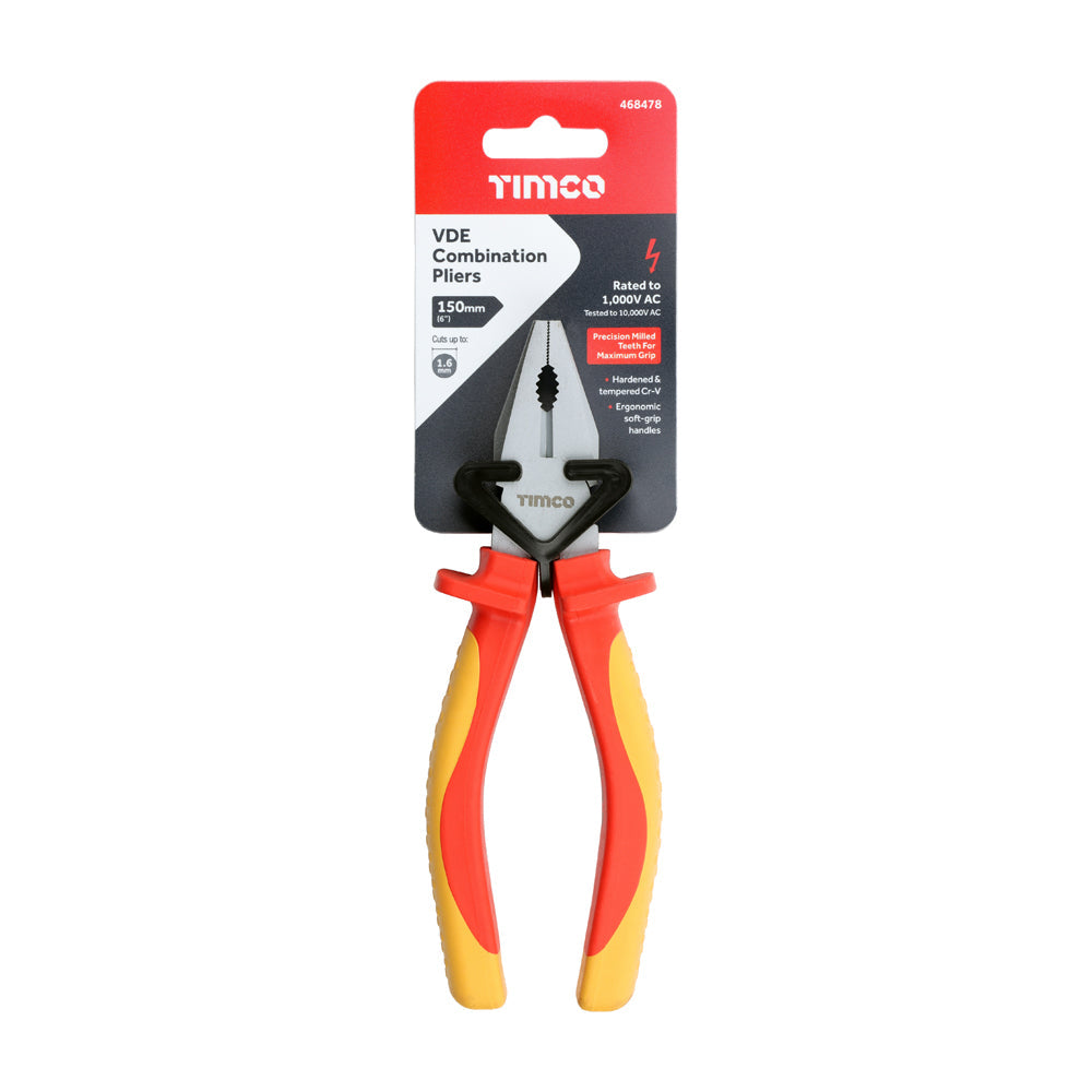 This is an image of Timco - VDE Combination Pliers 6" (1 Each Backing Card) 468478