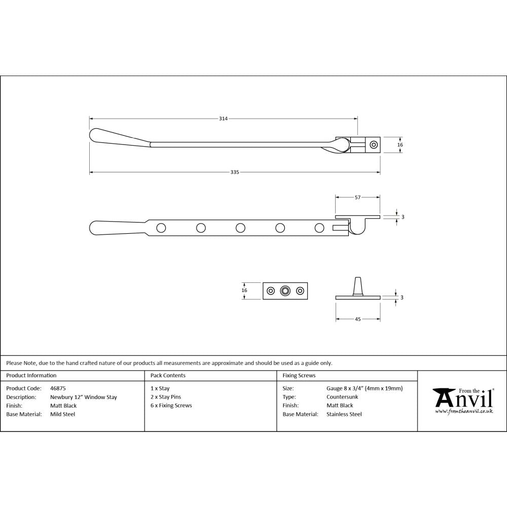 From The Anvil - Matt Black 12" Newbury Stay | Sku. 46875 | Trade Door Handles.