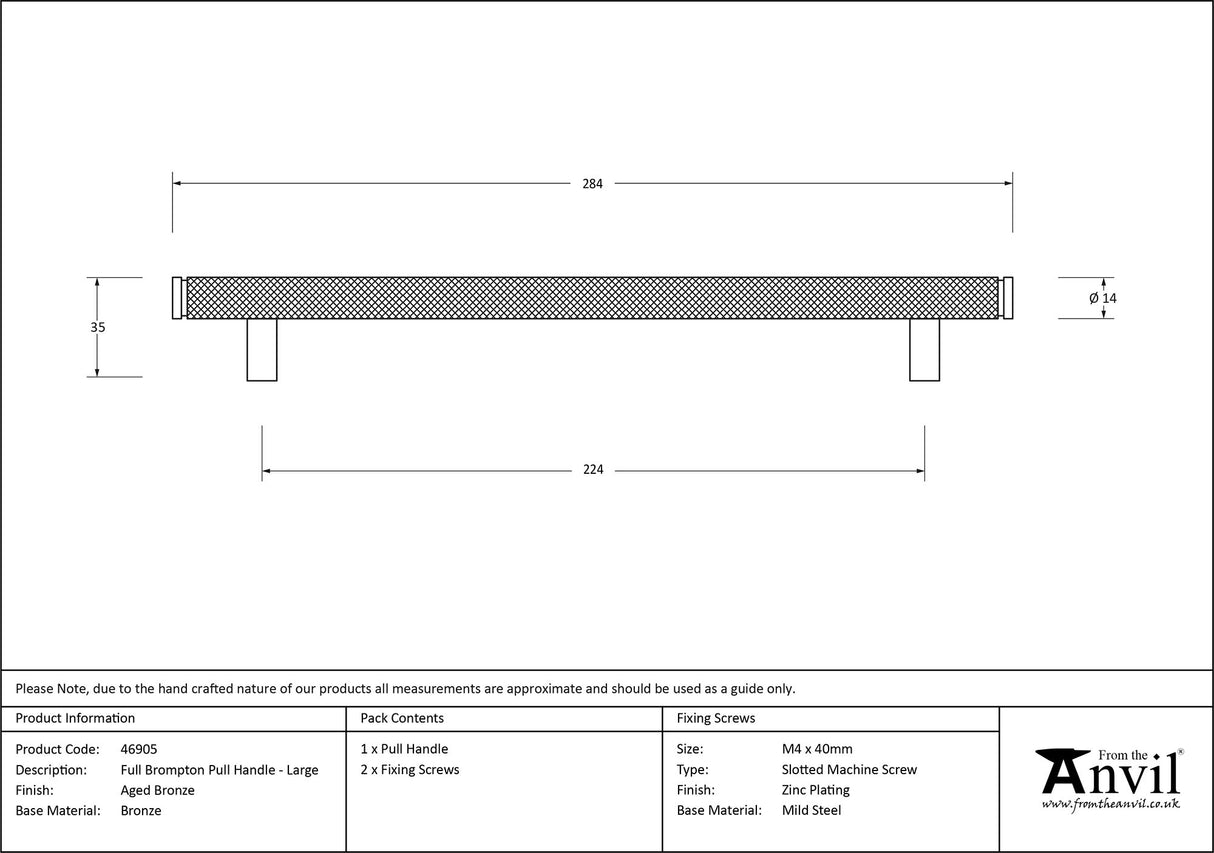 From The Anvil - Aged Bronze Full Brompton Pull Handle - Large | Sku. 46905 | Trade Door Handles.