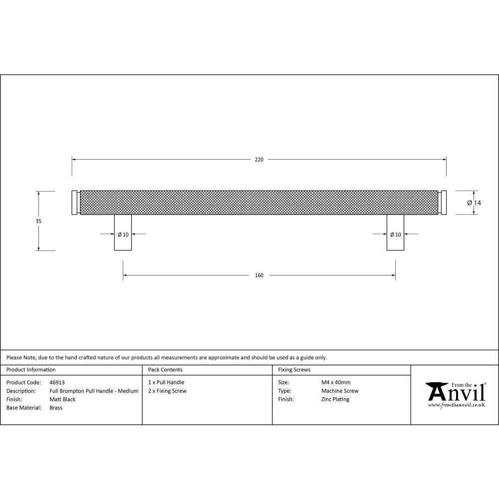 From The Anvil - Matt Black Full Brompton Pull Handle - Medium | Sku. 46913 | Trade Door Handles.