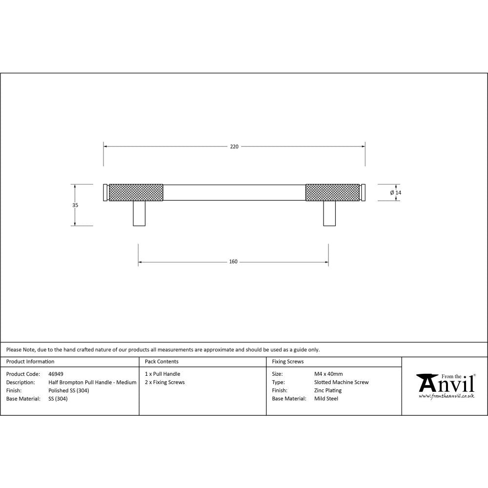 From The Anvil - Polished SS (304) Half Brompton Pull Handle - Medium | Sku. 46949 | Trade Door Handles.