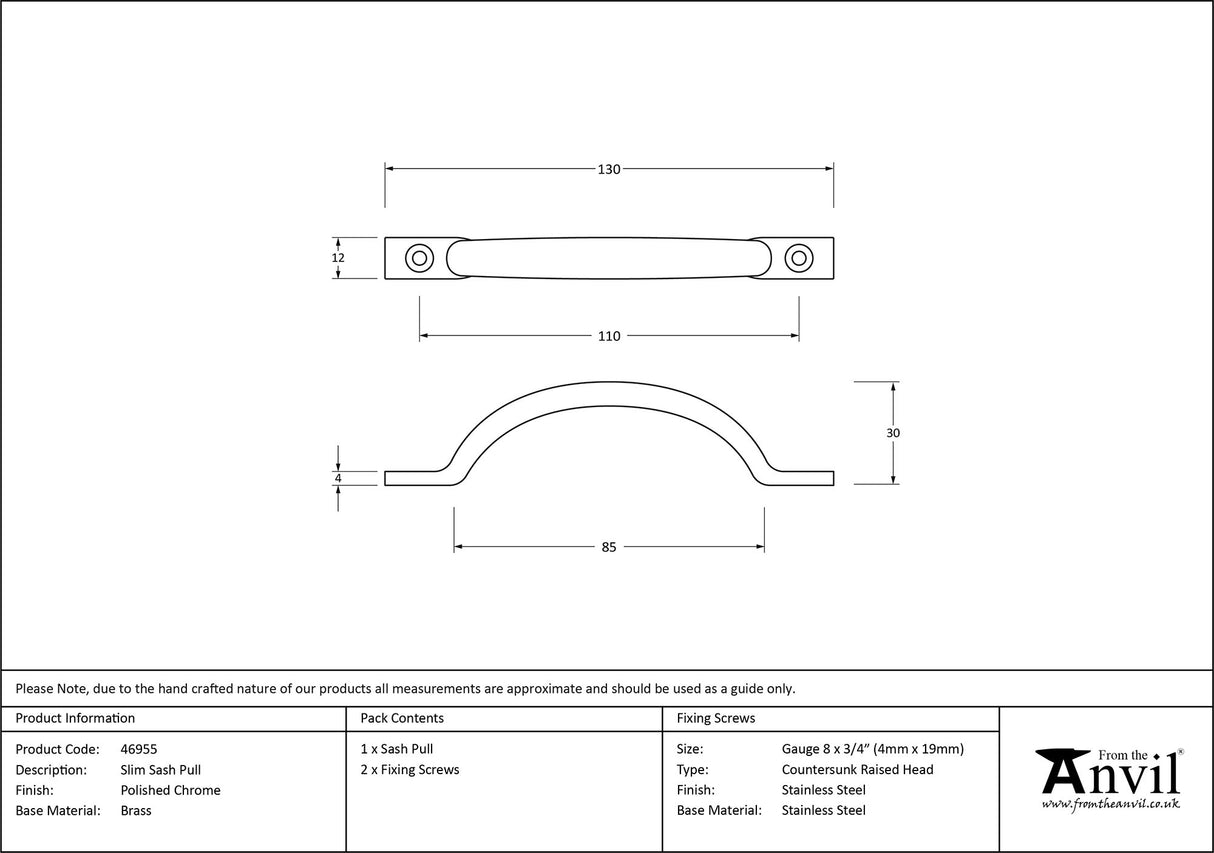 From The Anvil - Polished Chrome Slim Sash Pull | Sku. 46955 | Trade Door Handles.