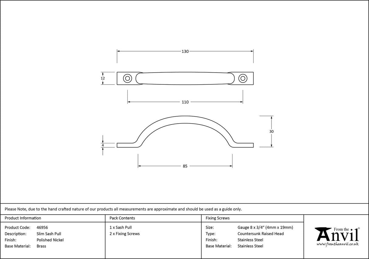 From The Anvil - Polished Nickel Slim Sash Pull | Sku. 46956 | Trade Door Handles.