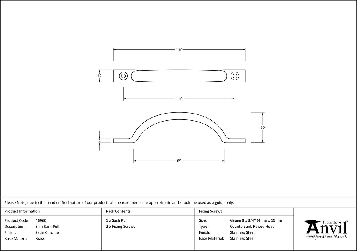 From The Anvil - Satin Chrome Slim Sash Pull | Sku. 46960 | Trade Door Handles.