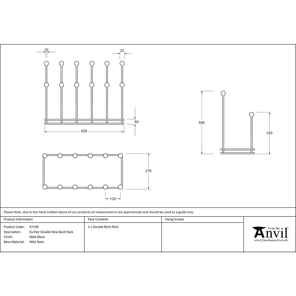 From The Anvil - Matt Black Six Pair Boot Rack | Sku. 47108 | Trade Door Handles.