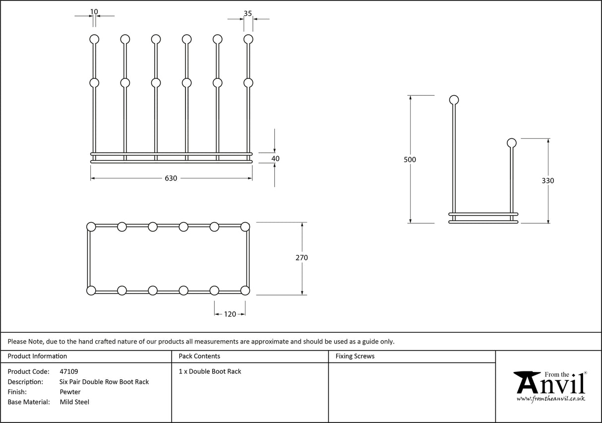 From The Anvil - Pewter Six Pair Boot Rack | Sku. 47109 | Trade Door Handles.