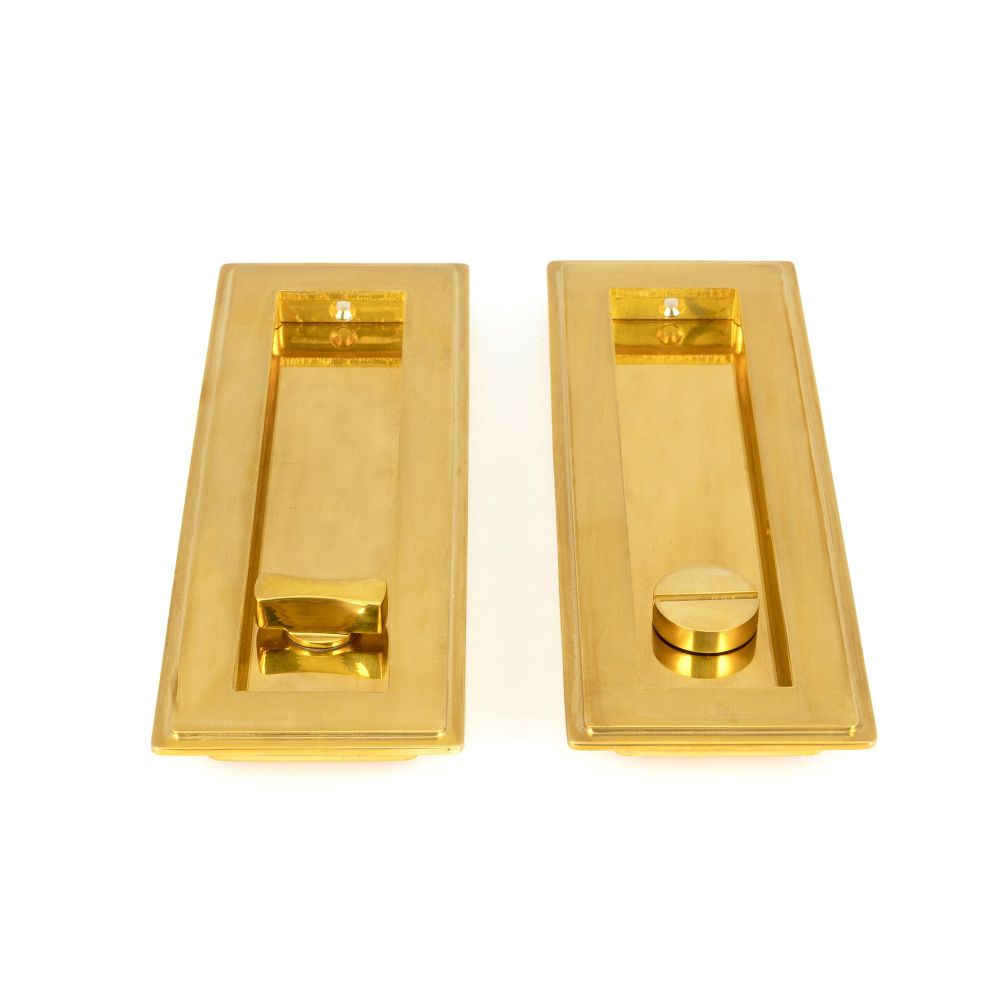From The Anvil - Polished Brass 175mm Art Deco Rectangular Pull - Privacy Set | Sku. 47161 | Trade Door Handles.