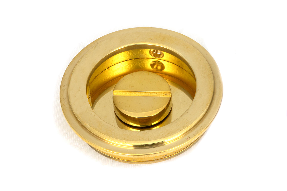 From The Anvil - Polished Brass 60mm Art Deco Round Pull - Privacy Set | Sku. 47169 | Trade Door Handles.