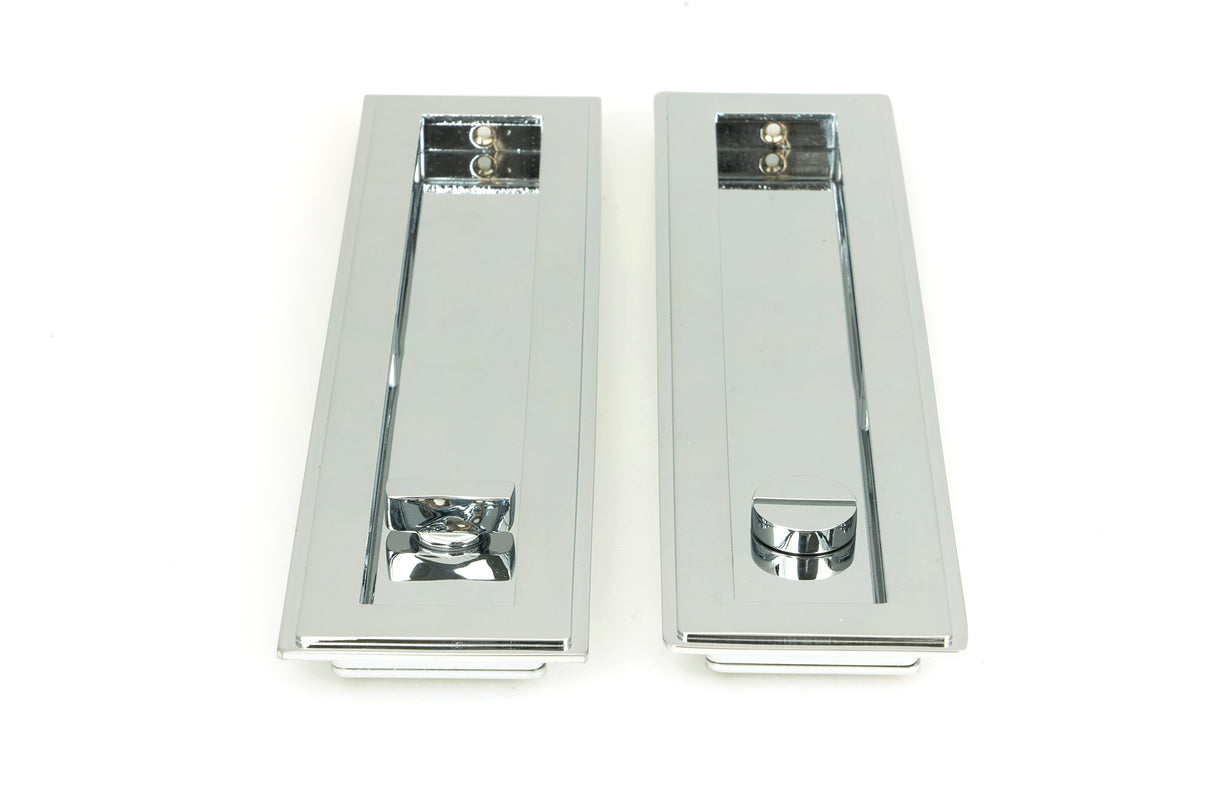 From The Anvil - Polished Chrome 250mm Art Deco Rectangular Pull -Privacy Set | Sku. 47180 | Trade Door Handles.
