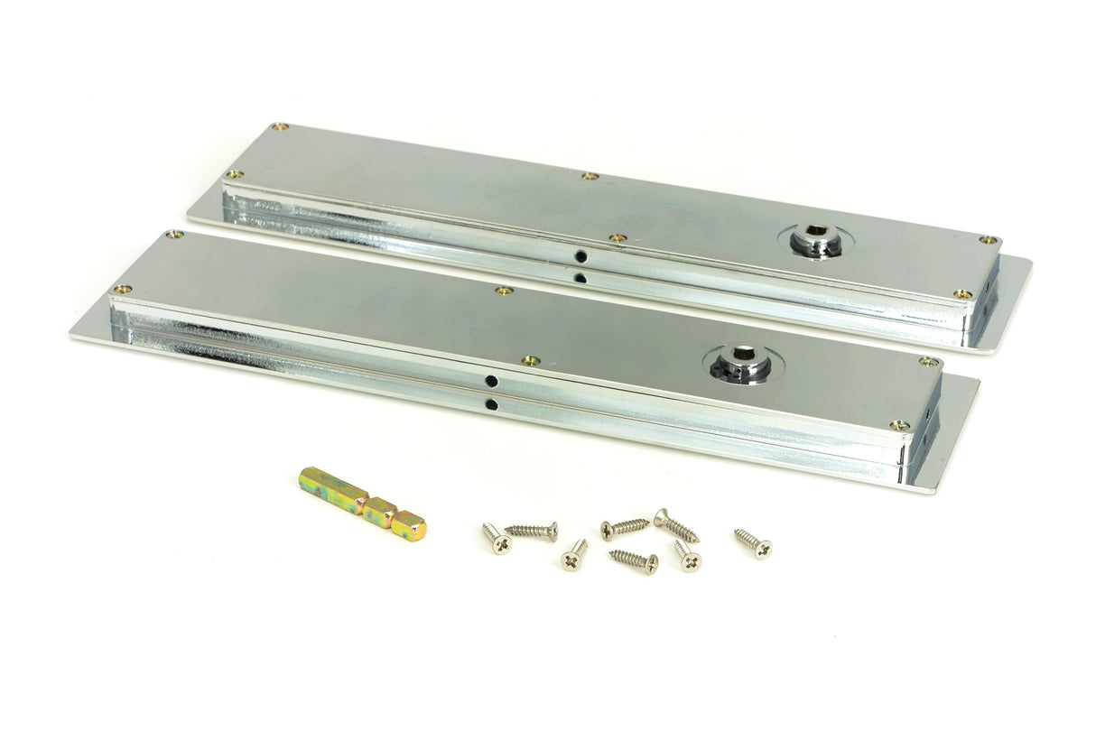 From The Anvil - Polished Chrome 250mm Art Deco Rectangular Pull -Privacy Set | Sku. 47180 | Trade Door Handles.