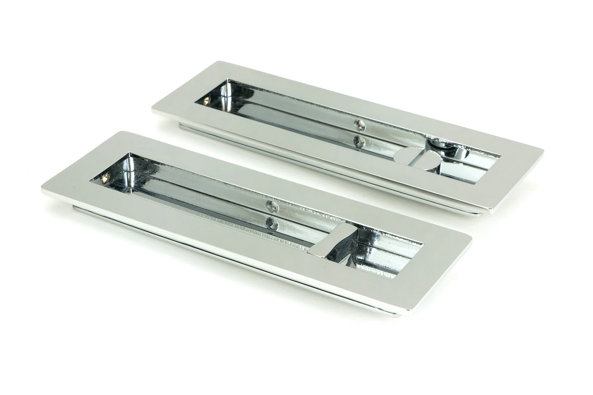 From The Anvil - Polished Chrome 175mm Plain Rectangular Pull - Privacy Set | Sku. 47181 | Trade Door Handles.