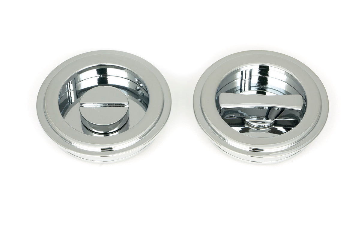 From The Anvil - Polished Chrome 60mm Art Deco Round Pull - Privacy Set | Sku. 47187 | Trade Door Handles.