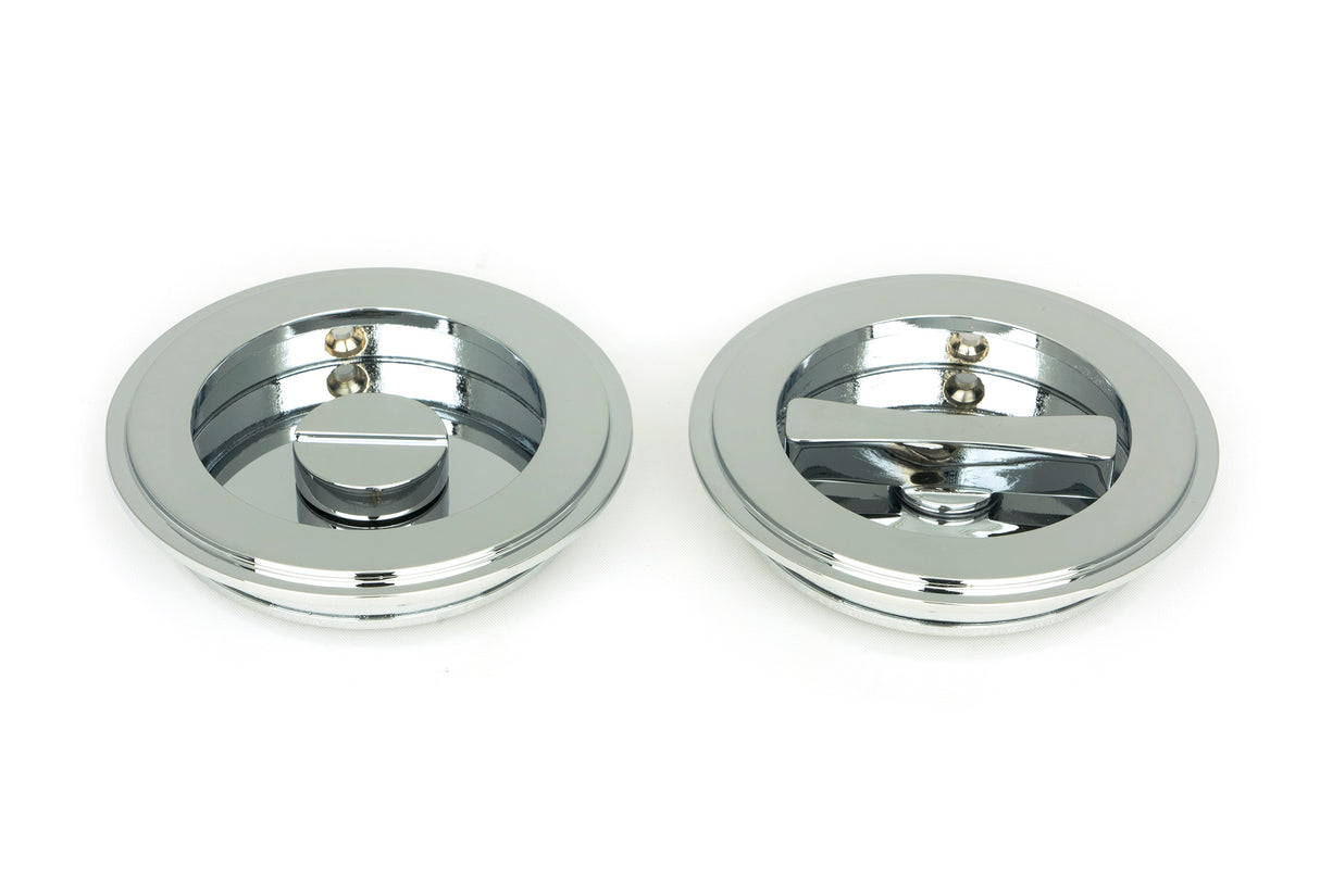 From The Anvil - Polished Chrome 75mm Art Deco Round Pull - Privacy Set | Sku. 47188 | Trade Door Handles.